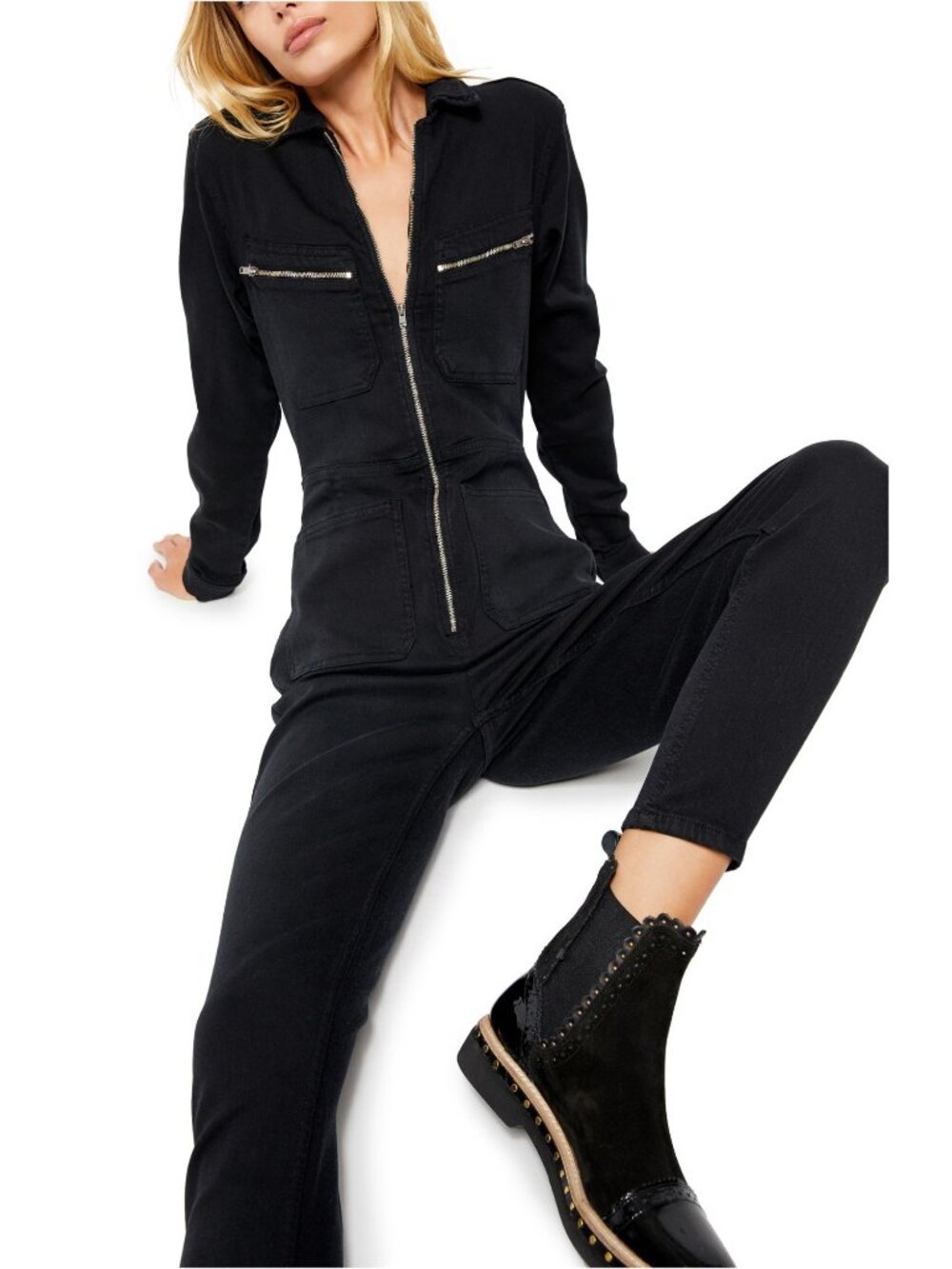 Baykan Denim Lennox Black Zip Up Jumpsuit Size Small New